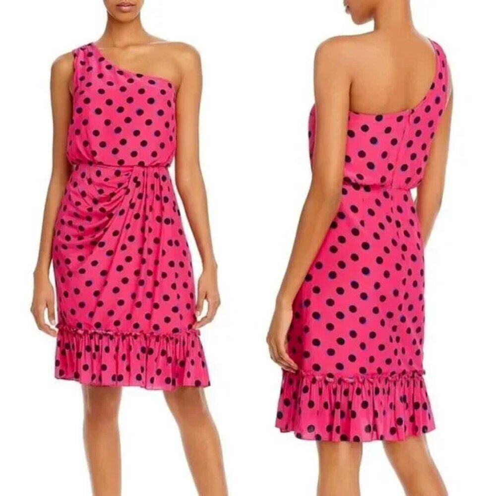 Derek Lam 10 Crosby Taula One Shoulder Dress Size 10 Pink Polka Dot Party Event